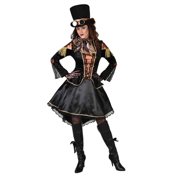 Damenkleid Steampunk, schwarz/gold