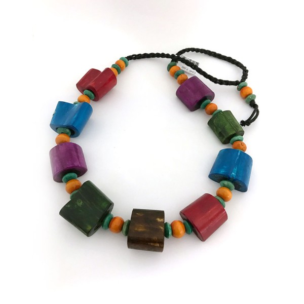 Halskette, Knochen/Holz, bunt, 38 cm