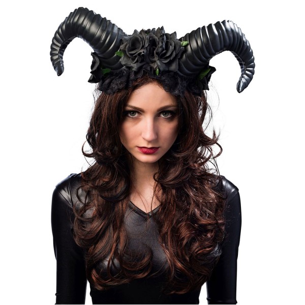 Haarreif Maleficent, Hörner, Blumen und Spitzen