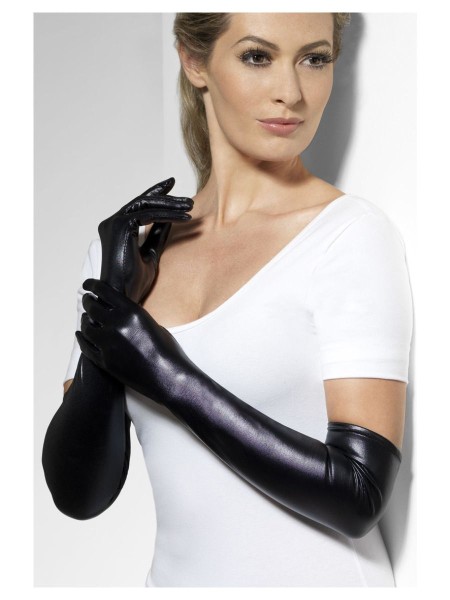 Handschuhe Wet Look, Lack, schwarz