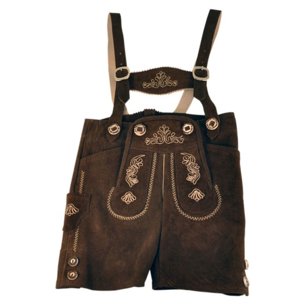 Kinder Lederhose Fritz Velour Humus, kurz