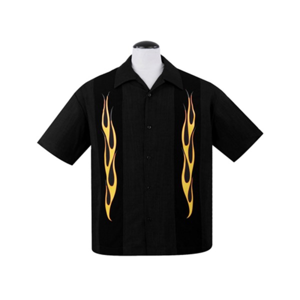 Herren Kurzarm Hemd, Flaming Hot, Rockabilly