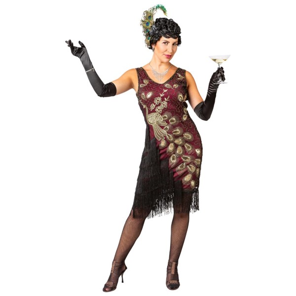 Charlestonkleid Pfau, rot/schwarz