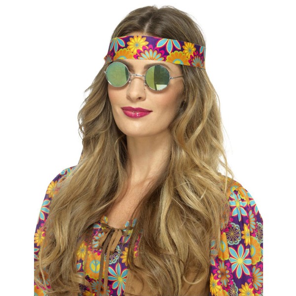 Brille Hippie, gespiegelt, grün/blau