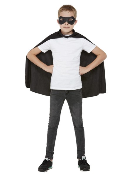 Kinder Umhang mit Augenmaske, schwarz