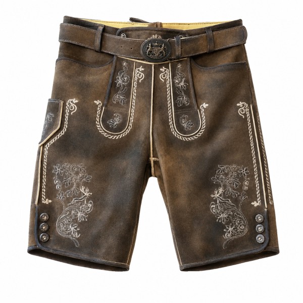 Herren Lederhose Müller-G Erle, Antik, kurz mit Gurt