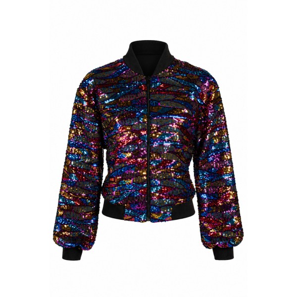 Damen Pailletten Jacke, Party-Bomber, bunt