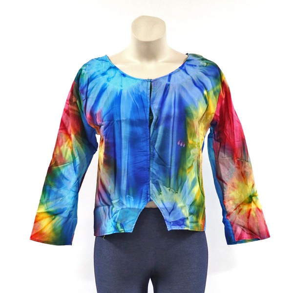 Damen Batik Bluse Kurz, Druckknöpfen