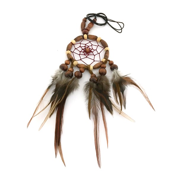 Traumfänger mit Holz-Perlen und Federn