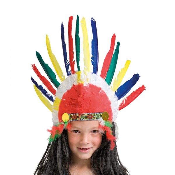 Kinder Indianer-Kopfschmuck mit Ferdern, bunt