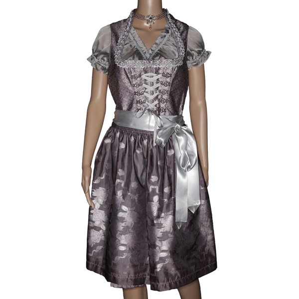 Bergweiss Dirndl 60 cm lang, Bluse, flieder/silber