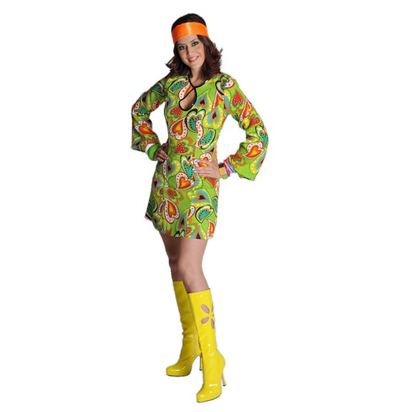 60's Kleid Green Hearts, grün mit Herzen
