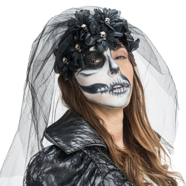 Gotik Haarreif mit Schleier und schwarze Rosen