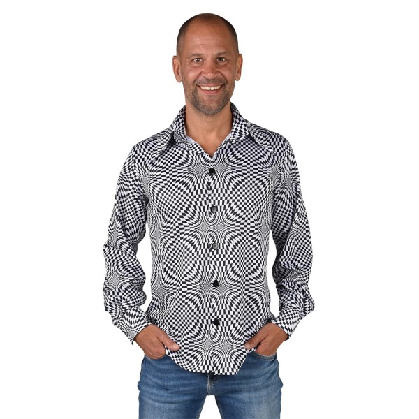 Herren Hemd 70's Phsycedelic, schwarz/weiss