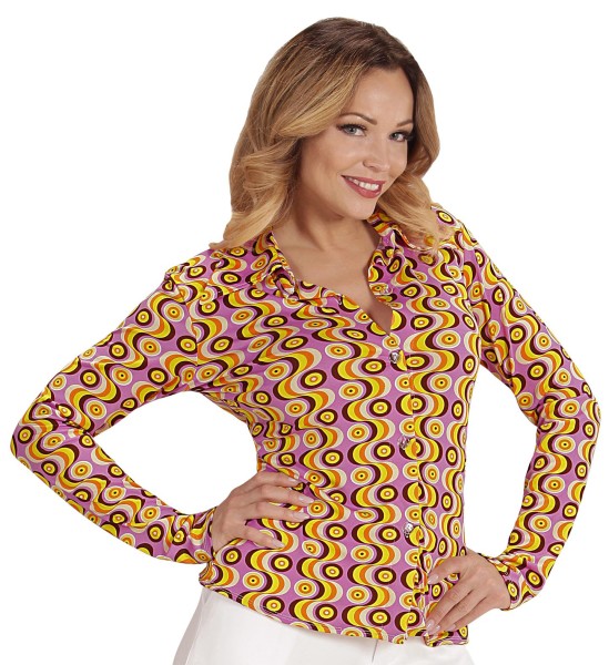 Damen Bluse 70er Jahre, Discs, bunt