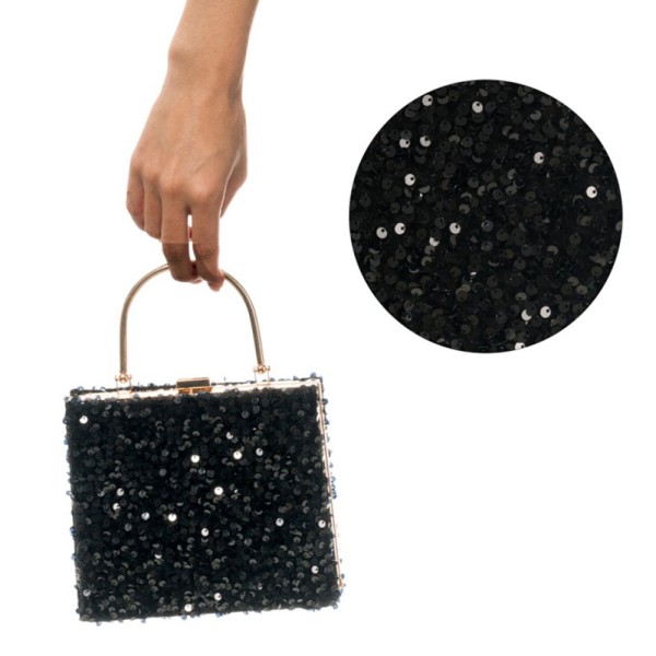 Pailletten Tasche mit Schnappverschluss, schwarz