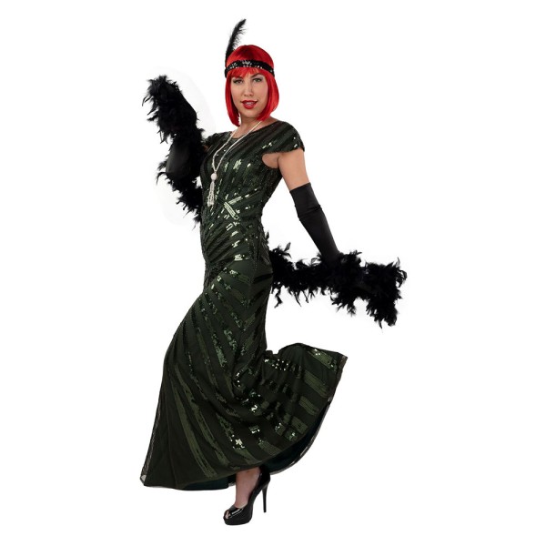 Damenkleid 20's, Pailletten, lang, grün