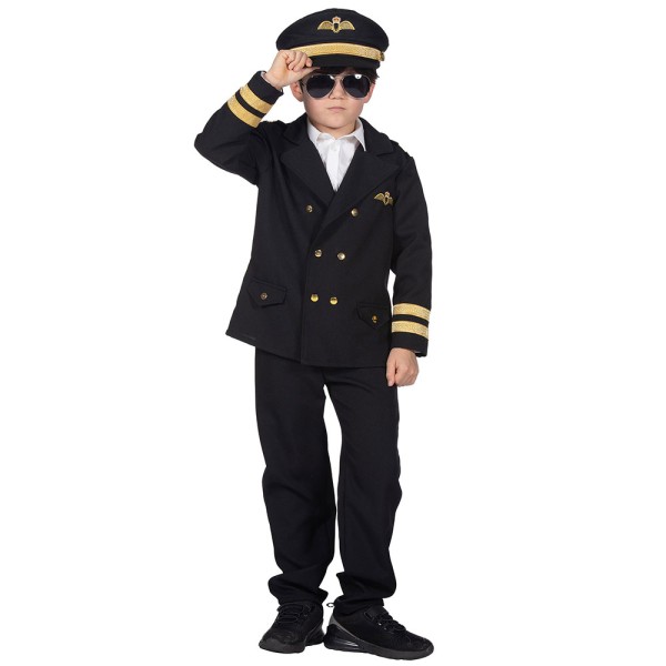 Kinder Piloten Kostüm, 2-Teilig, schwarz
