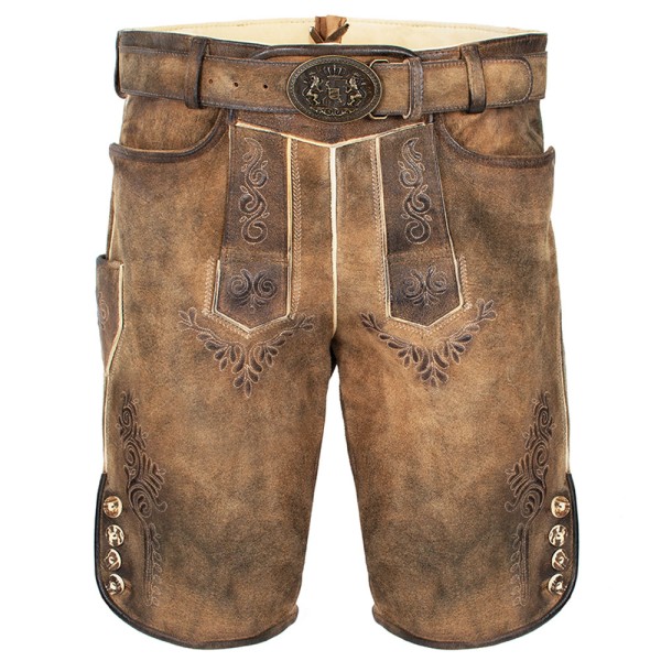 Herren Lederhose Rolli Zirbe Antik, kurz mit Gurt