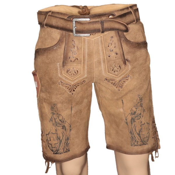 Herren Lederhose Helvetia Antik Sand, kurz, sand