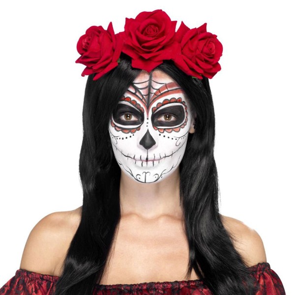 Haarreif Tag der Toten mit Rosen, schwarz/rot