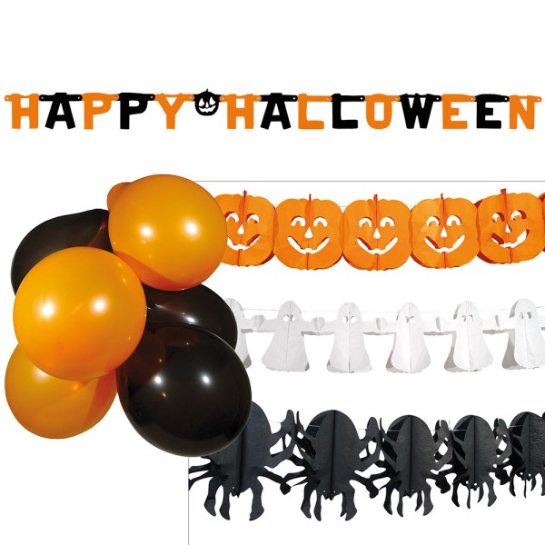 Halloween Deko Set, Girlanden und Luftballons