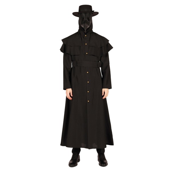 Pest Doktor Set, Mantel, Maske und Hut, schwarz