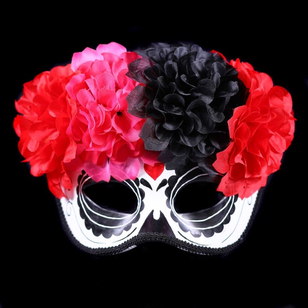 Halbmaske Tag der Toten, schwarz/rot