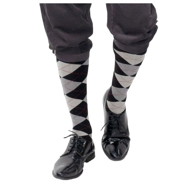 20er Jahre Socken, kariert, grau/braun