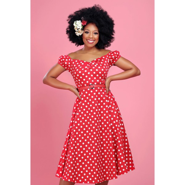 Damenkleid 50er, Dolores Doll, rot/weiss
