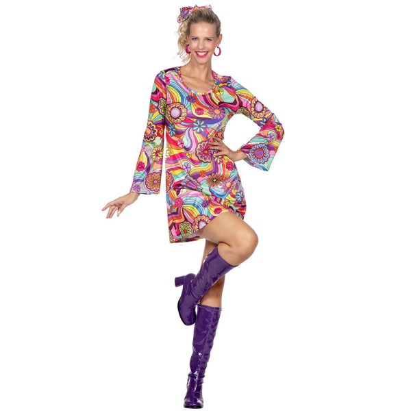 Damen Hippie Kleid, Blumen, rosa