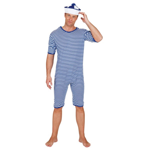 Badeanzug 20er Jahre, blau/weiss
