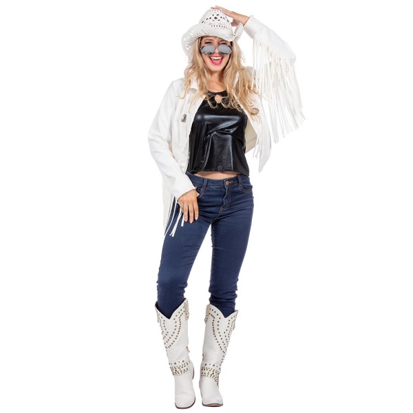 Damen Festival Jacke mit Fransen, weiss