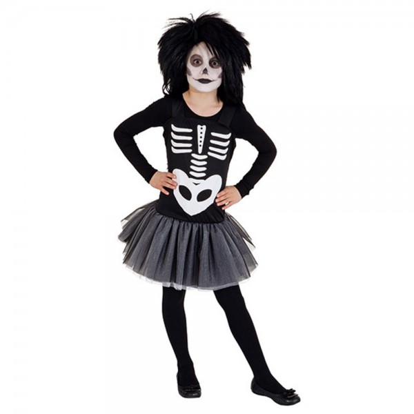 Mädchen Kleid Skelett, schwarz