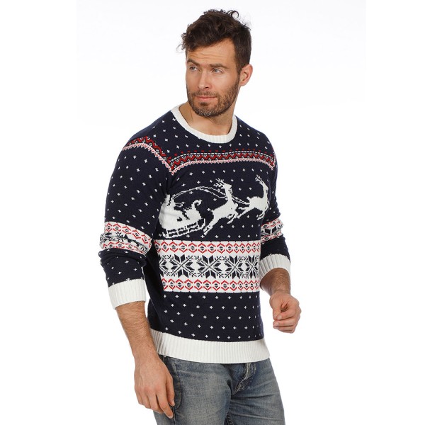 Weihnachtspulli Santa Schlitten, Unisex, blau