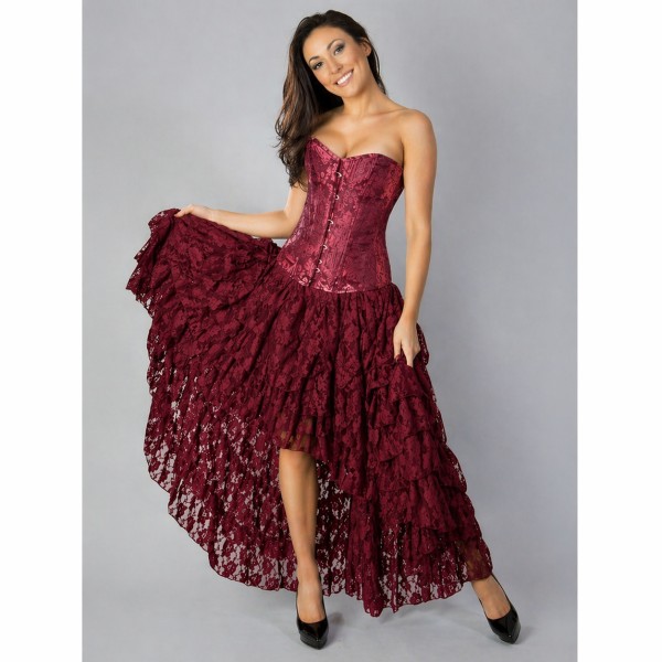 Damenrock Amelia, Burlesque, mit Spitzen, burgundy