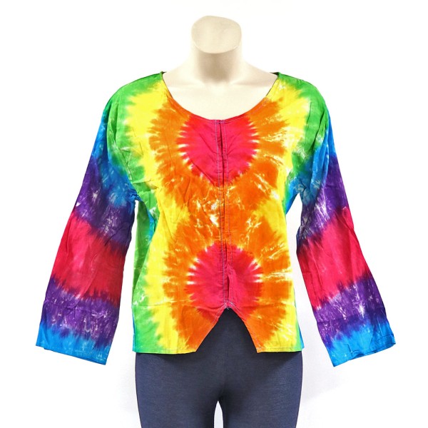 Damen Batik Bluse Kurz, Druckknöpfen