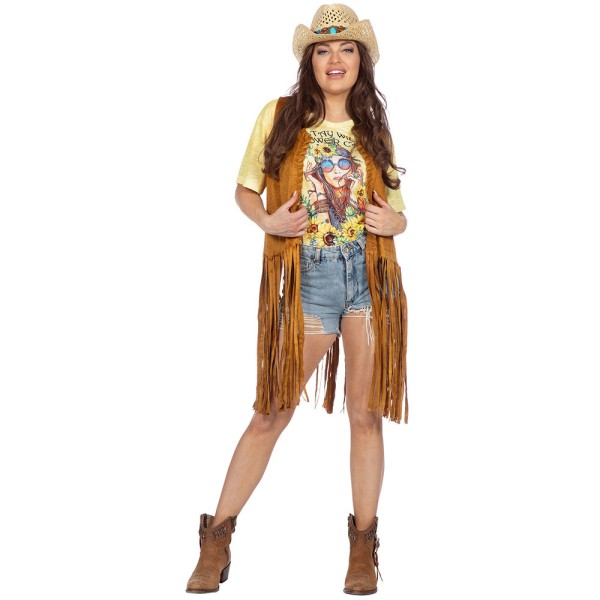 Damen Hippie Weste lang mit Fransen