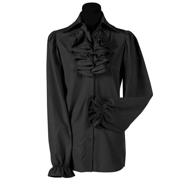 Damen Piraten Bluse mit Rüschen Delux, schwarz