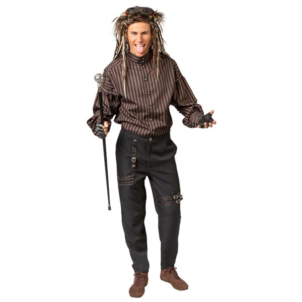 Hemd Steampunk, gestreift, braun/schwarz
