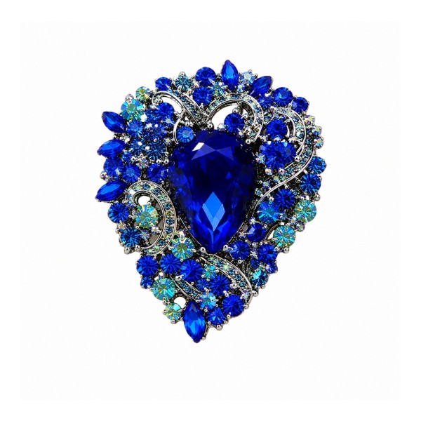 Luxuriöse Brosche mit Strasssteinen, blau