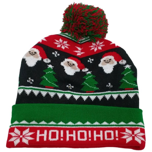 Bommelmütze Ho, Ho, Ho, rot/grün