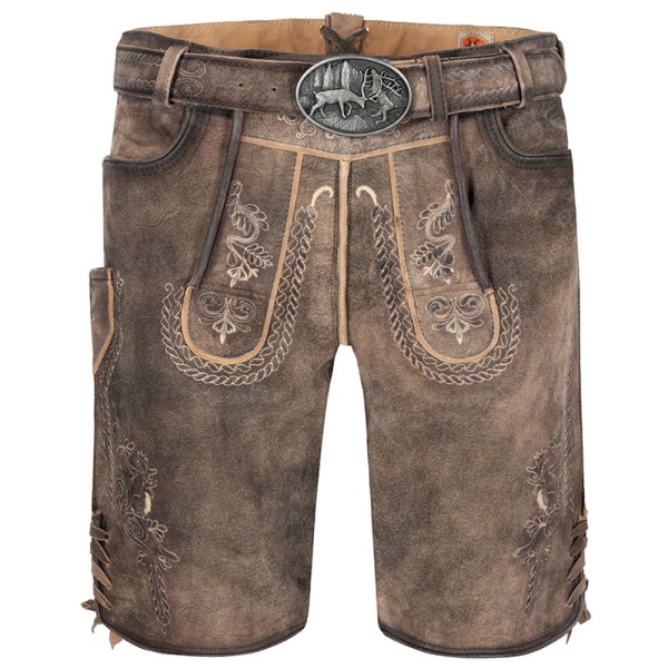Herren Lederhose Kochelsee, Smoke, kurz mit Gurt