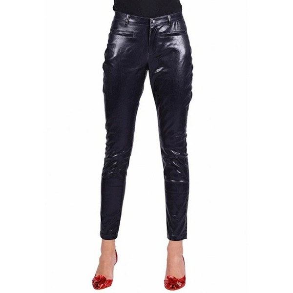 Damen Kunstleder Stretchhose, schwarz