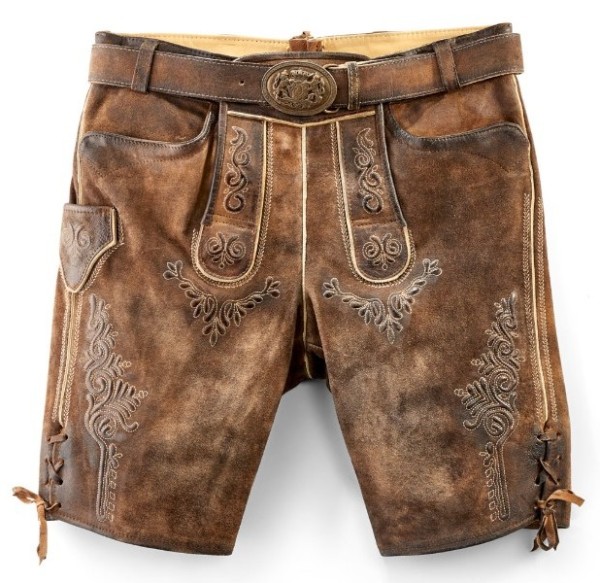 Herren Lederhose Herbert Erle Antik, kurz mit Gurt