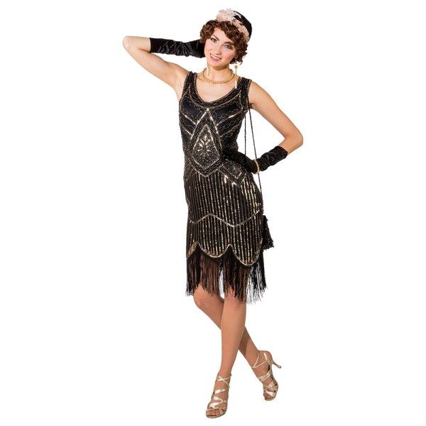 Damenkleid 20's Charleston, schwarz/gold