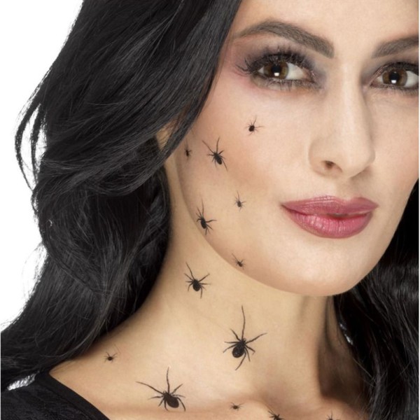 Spinnen-Klebetattoos, 32 Spinnen, schwarz