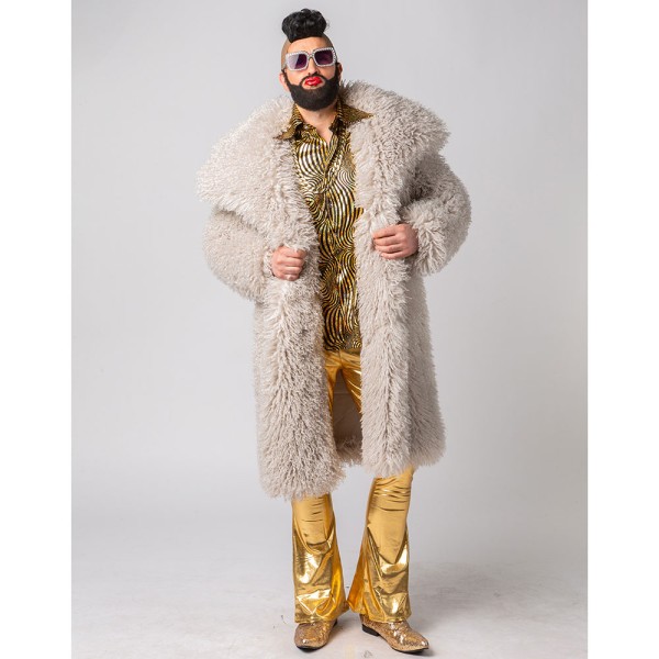 Herren Plüschmantel, Kiez, lang, sand