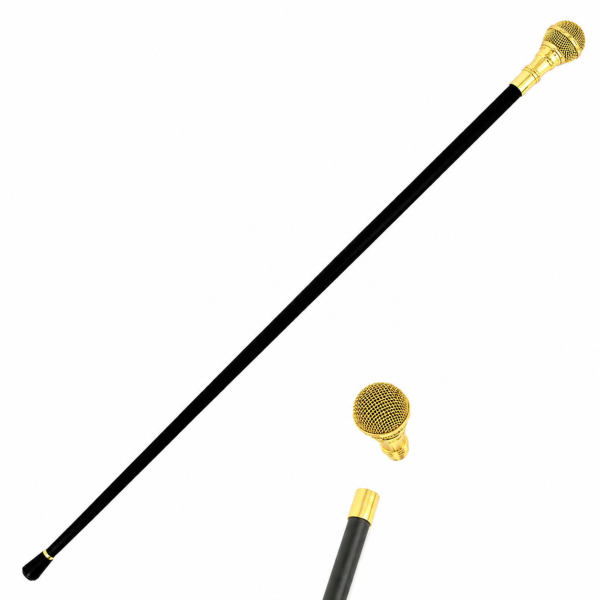 Gehstock Mikrofon, 2-Teilig, schwarz/gold