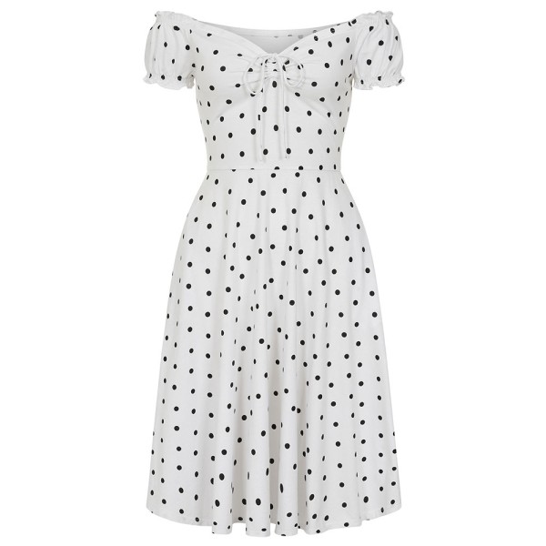 Damenkleid 50er, Sasha Polka Flared, weiss/schwarz